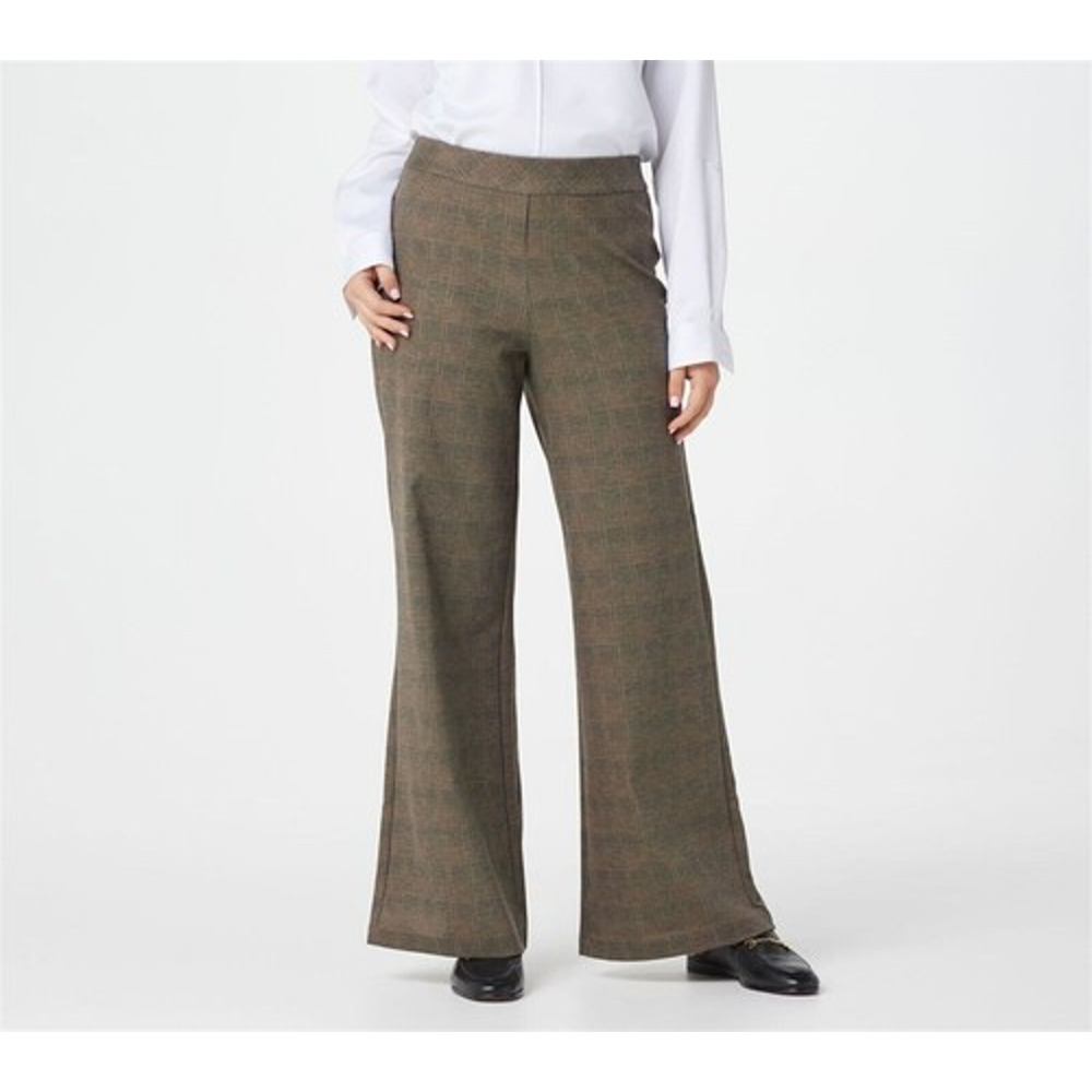 Joan Rivers Dress Pants Sz L Plaid Wide Leg Pull-On 30"In Tan Plaid A366439 - Picture 9 of 9